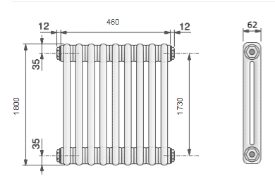 Трубчастий радіатор Zehnder Charleston 2180/10 1270 RAL 9005