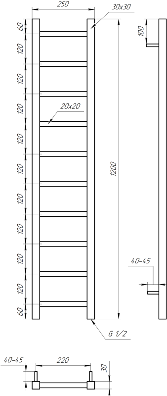 Электрическое полотенцесушитель Genesis Aqua Scala 250/1200