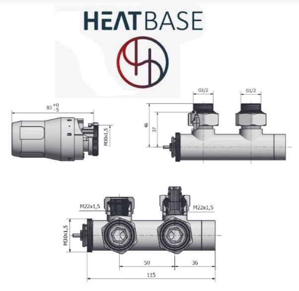 HEAT BASE Duo-Plex, GW 3/4'' x 15 mm Cu, кутовий, чорний