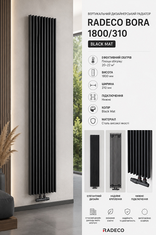 Радіатор Radeco Bora 1800/310 Black Mat