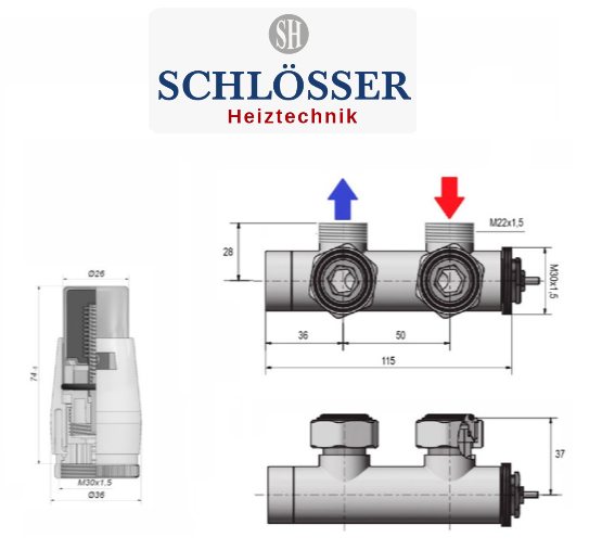 Комплект Schlosser Duo-Plex 3/4 x M 22х1,5, кутовий лівий, RAL 7016 мат