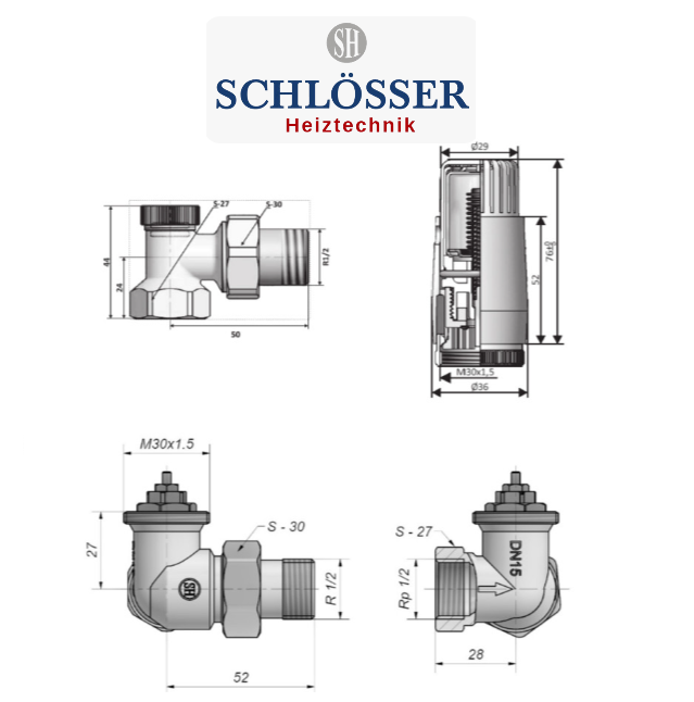 Комплект Schlosser STANDARD MINI GZ1/2 x GW1/2, осьовий-правий, RAL7016