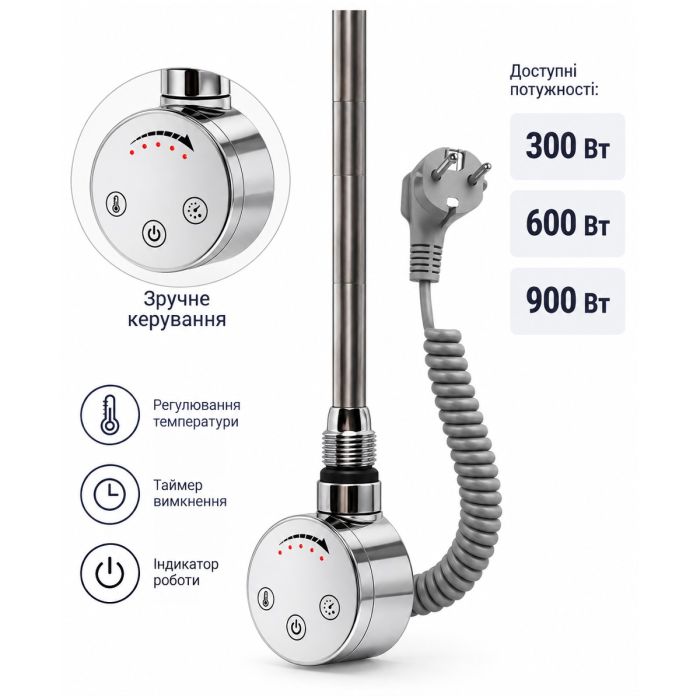 Тен для полотенцесушителя Aquaforce Caldera Chrome