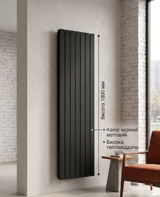 Вертикальный радиатор Global Oscar 1800 Black (RAL 9005)