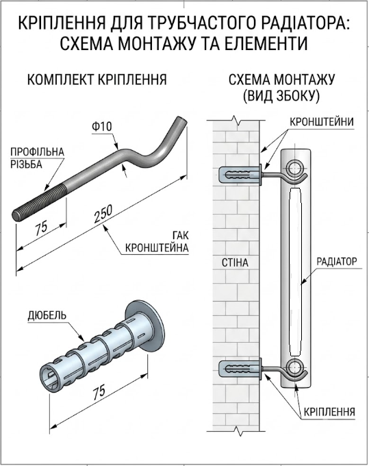 Комплект кронштейнов для трубчатого радиатора белый (RAL 9016)