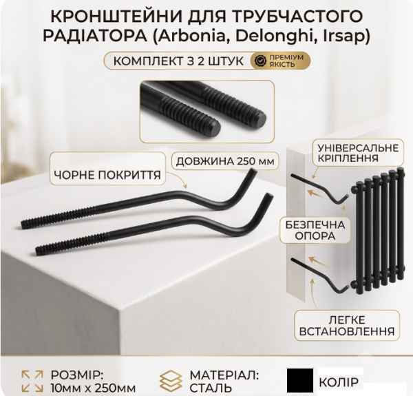 Комплект кронштейнов для трубчатого радиатора черный (RAL 9005)