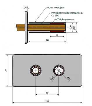 Двойная розетка Schlosser 150/70 L50 + 2 шт латунные трубки d=22mm, белая