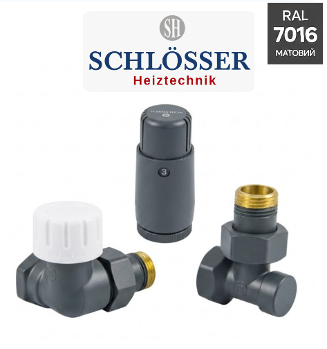 Комплект Schlosser STANDARD MINI GZ1/2 x GW1/2, осьовий-правий, RAL7016